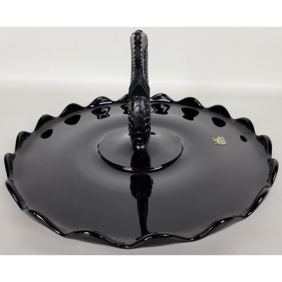 Vintage Viking Glass Black Amethyst Dolphin‎ Fish Serving Tray Platter 11" - Picture 9 of 11